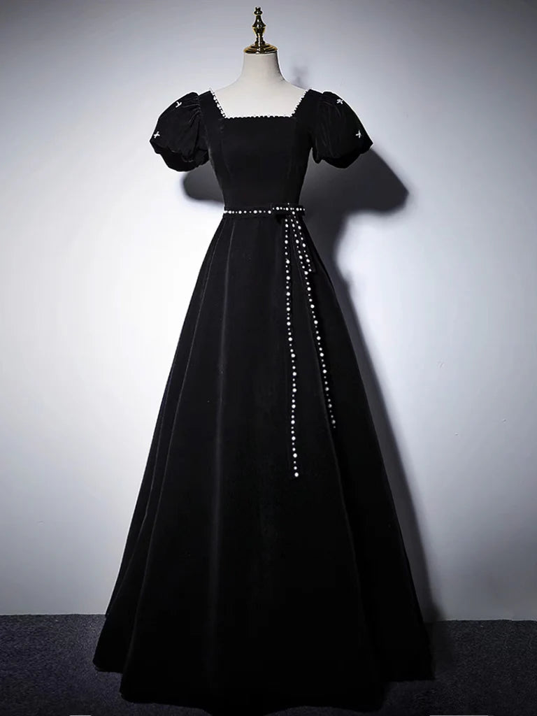 Wholesale A-Line Velvet Black Long Prom Dress Black Long Formal Dress gowns evening dresses